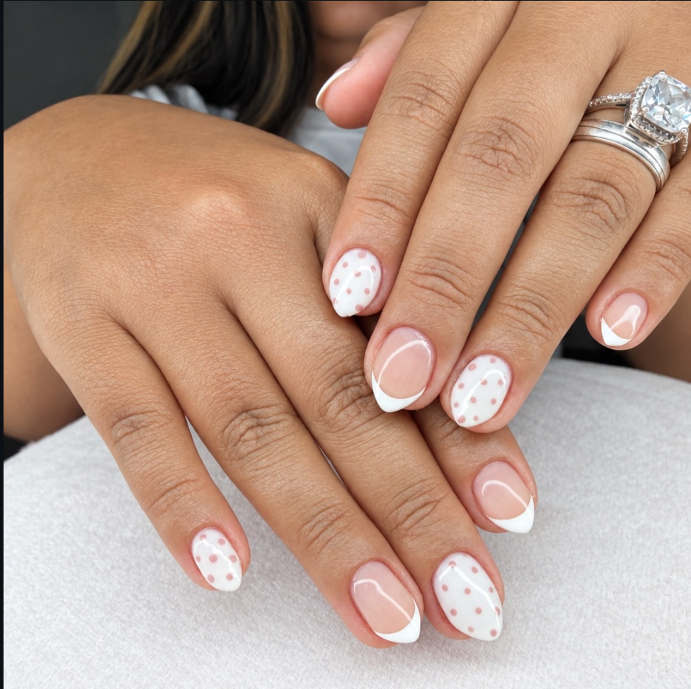 Diseño manicura francesa con lunares